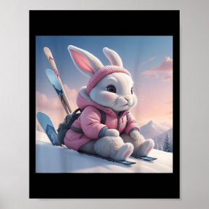 Baby Ski Konijn In Sneeuw Winter Motief Ski Konijn Poster