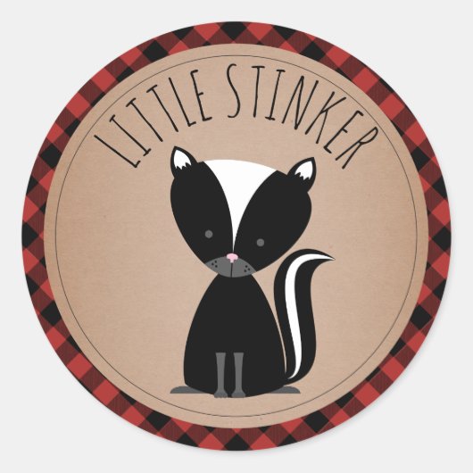 Baby Skunk Plaid Baby shower Ronde Sticker (Voorkant)