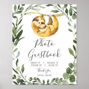 Baby Sloth Baby shower Foto Guestbook Sign Poster