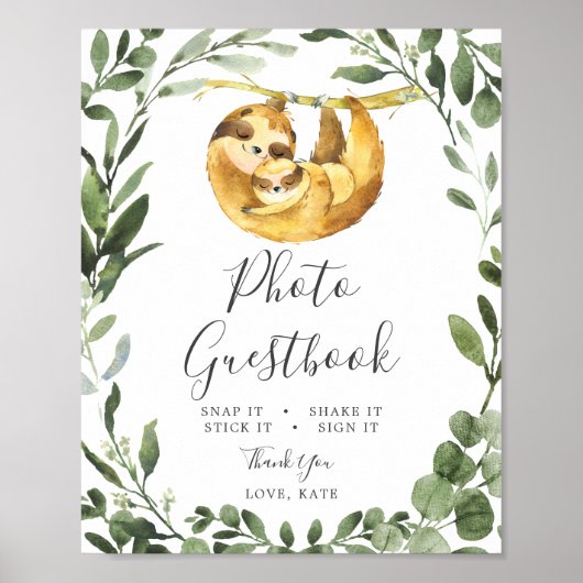 Baby Sloth Baby shower Foto Guestbook Sign Poster (Voorkant)
