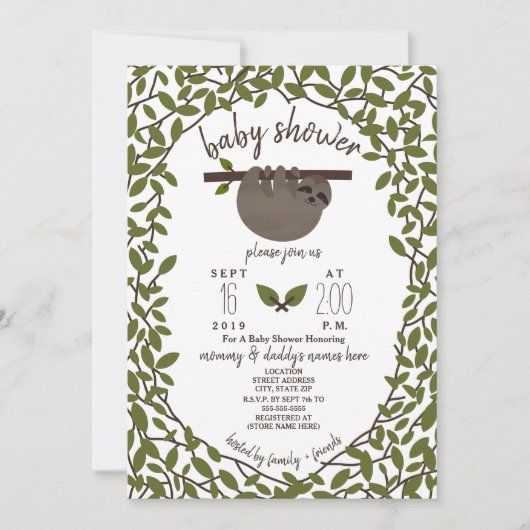 Baby Sloth Baby shower groen Kaart (Voorkant)