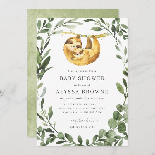 Baby Sloth Baby shower Kaart (Voorkant / Achterkant)