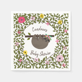 Baby Sloth Bloemen Groen Baby shower Servetten
