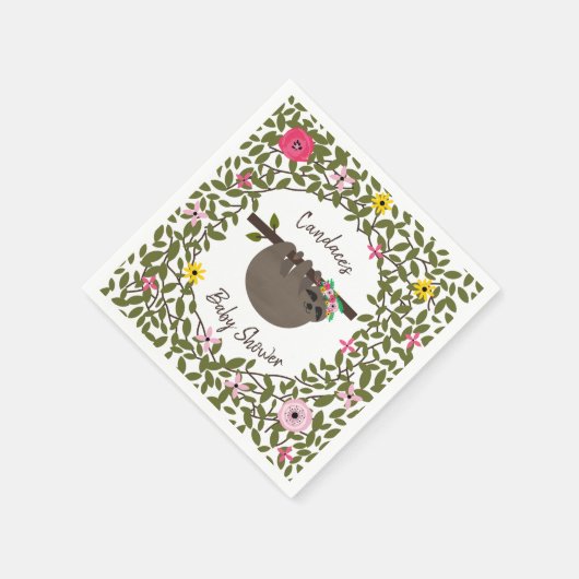 Baby Sloth Bloemen Groen Baby shower Servetten (Hoek)
