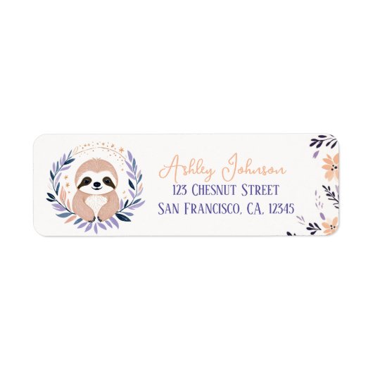 Baby Sloth Boho Floral Design - Retouradres Etiket (Voorkant)
