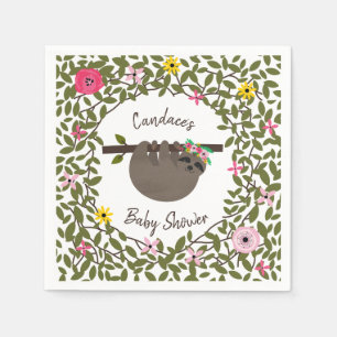 Baby Sloth Floral Greenery Baby shower Servetten