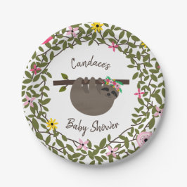 Baby Sloth Groen Bloemen Baby shower Papieren Bordje