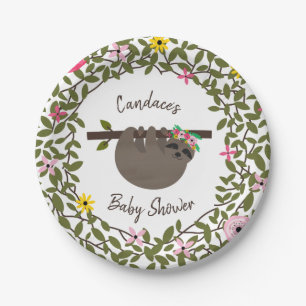 Baby Sloth Groen Bloemen Baby shower Papieren Bordje