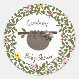 Baby Sloth Groen Bloemen Baby shower Ronde Sticker
