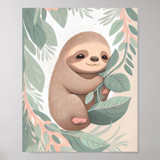 Baby Sloth Kwekerij Print Poster kunst aan de muur (Voorkant)