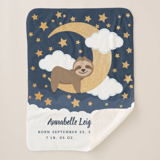 Baby Sloth Moon Baby Sherpa Blanket Sherpa Deken (Voorkant)