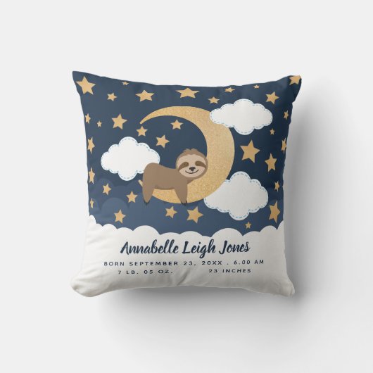 Baby Sloth Moon Nursery Sierkussen (Voorkant)