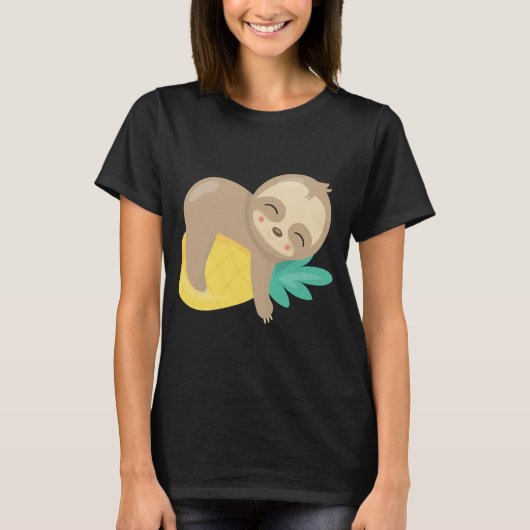 Baby Sloth Tropical Ananas Fruit Schattige T-shirt (Voorkant)