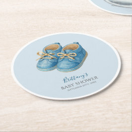 Baby Sneakers Sports Baby Shower  Ronde Kartonnen Onderzetter
