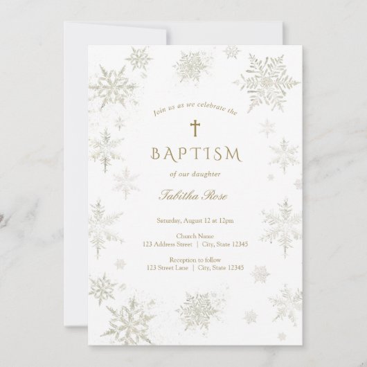 Baby Sneeuwvlok Doop Uitnodiging (Voorkant)
