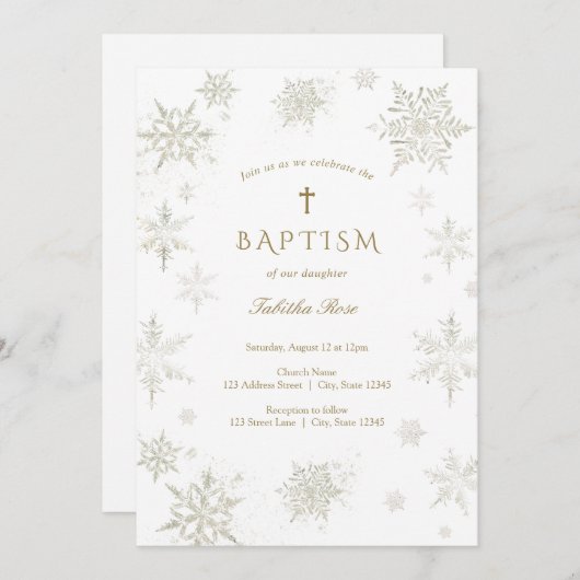 Baby Sneeuwvlok Doop Uitnodiging (Voorkant / Achterkant)