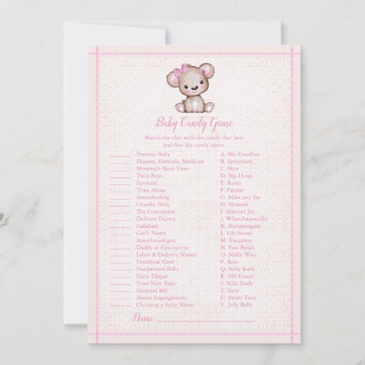 Baby Snoep Cute Brown Beer Girl Shower Kaart (Voorkant)