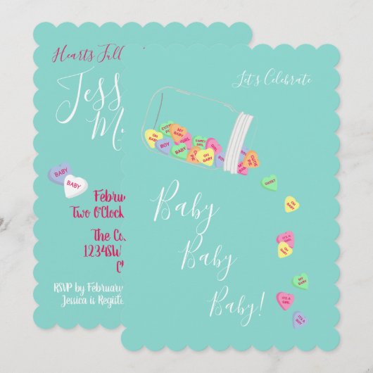 BABY Snoep Harten Baby shower Kaart (Voorkant / Achterkant)