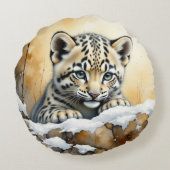 Baby Snow Leopard Rond Kussen (Achterkant)