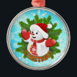 Baby Snowman met Crystal Snowflakes Ornament<br><div class="desc">Kristalsneeuwvlokken achtergrond met schattige Baby Snowman voor kerstFeestdagen</div>