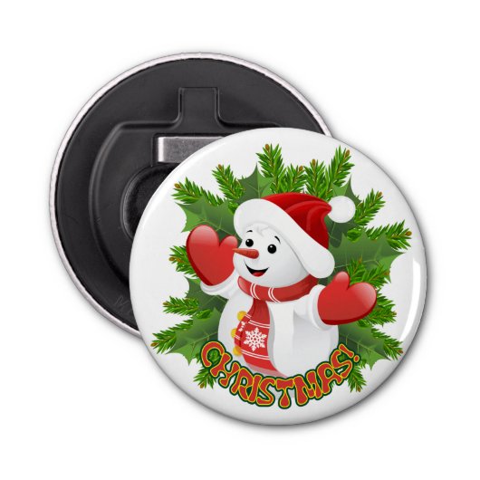 Baby Snowman met Crystal Snowflakes Ornament Button Flesopener (Voorkant)