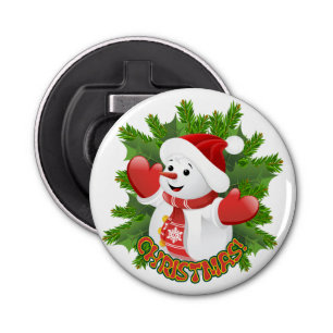 Baby Snowman met Crystal Snowflakes Ornament Button Flesopener