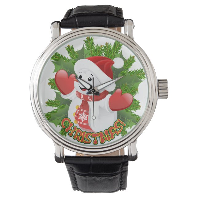 Baby Snowman met Crystal Snowflakes Ornament Horloge (Voorkant)