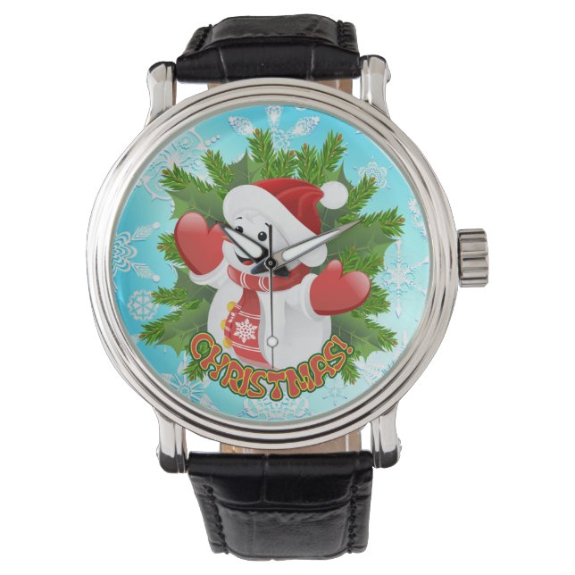 Baby Snowman met Crystal Snowflakes Ornament Horloge (Voorkant)