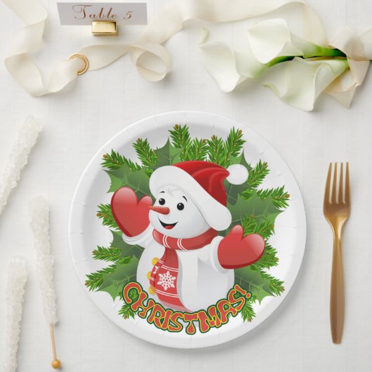 Baby Snowman met Crystal Snowflakes Ornament Papieren Bordje (Huwelijk)