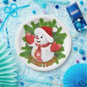 Baby Snowman met Crystal Snowflakes Ornament Papieren Bordje (Feest)