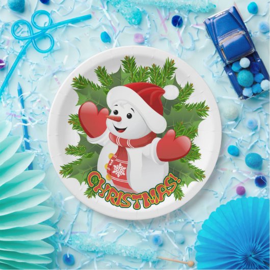 Baby Snowman met Crystal Snowflakes Ornament Papieren Bordje (Feest)