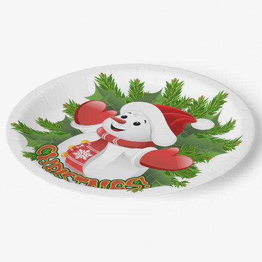 Baby Snowman met Crystal Snowflakes Ornament Papieren Bordje (Gekanteld)