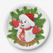 Baby Snowman met Crystal Snowflakes Ornament Papieren Bordje (Voorkant)