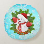 Baby Snowman met Crystal Snowflakes Ornament Rond Kussen (Voorkant)