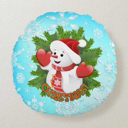 Baby Snowman met Crystal Snowflakes Ornament Rond Kussen (Voorkant)