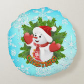 Baby Snowman met Crystal Snowflakes Ornament Rond Kussen (Achterkant)