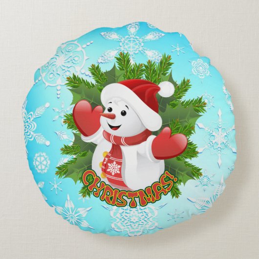 Baby Snowman met Crystal Snowflakes Ornament Rond Kussen (Achterkant)