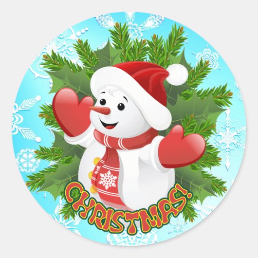 Baby Snowman met Crystal Snowflakes Ornament Ronde Sticker (Voorkant)