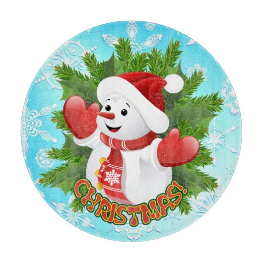 Baby Snowman met Crystal Snowflakes Ornament Snijplank (Voorkant)