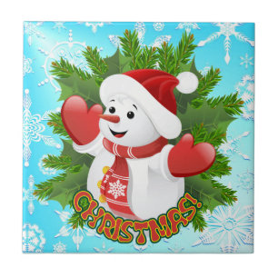 Baby Snowman met Crystal Snowflakes Ornament Tegeltje