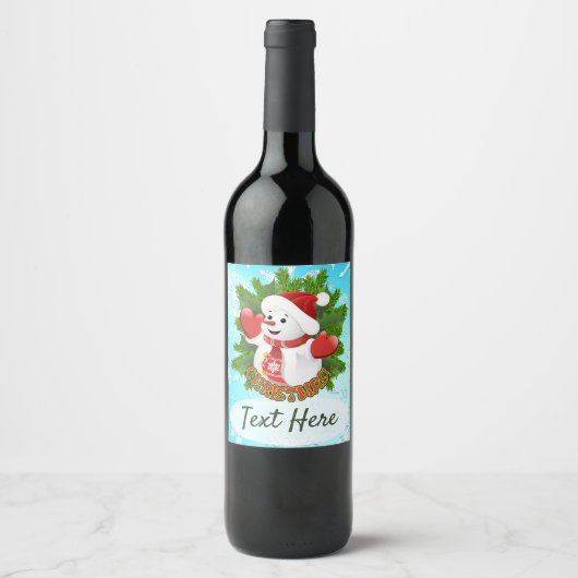 Baby Snowman met Crystal Snowflakes Ornament Wijn Etiket (Voorkant)