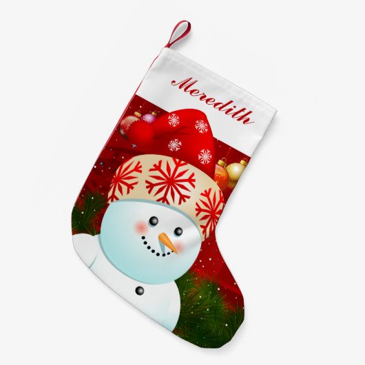 Baby Snowman met Red Santa Hat Kleine Kerstsok (Voorkant (Hangend))