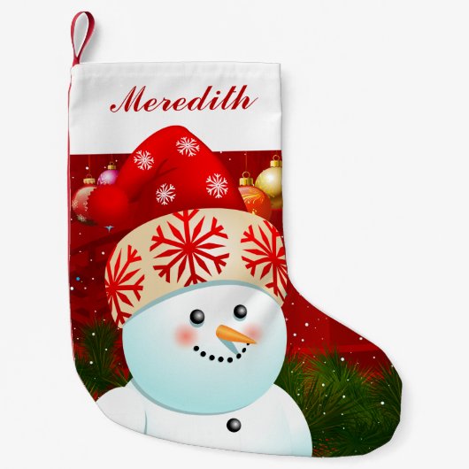 Baby Snowman met Red Santa Hat Kleine Kerstsok (Voorkant)