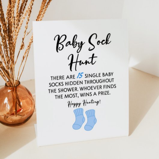 Baby Sock Hunt Baby shower Game Sign Reclamebord Met Voetstuk