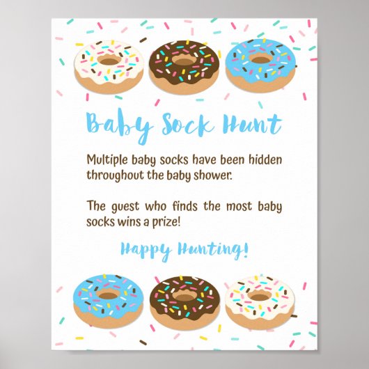 Baby Sock Hunt Blue Donut Sprinkle Game Sign Poster (Voorkant)