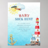 Baby Sock Hunt Cute Nautical Baby shower Game Poster (Voorkant)