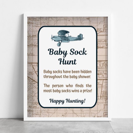 Baby Sock Hunt Douche Spel Vliegtuig Reizen Poster