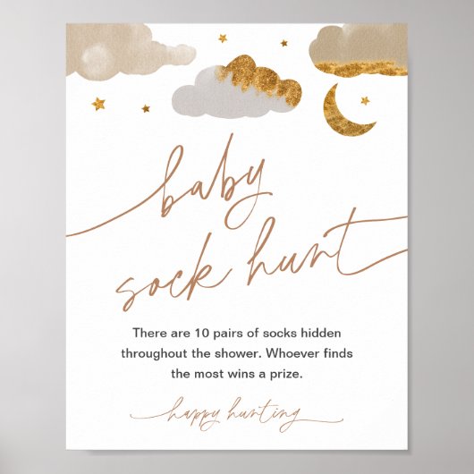 Baby Sock Hunt Game Twinkle Star Baby shower Sign. Poster (Voorkant)