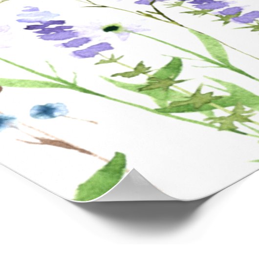 Baby Sock Hunt Paarse Wildflower Baby shower Game Poster (Hoek)