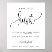 Baby Sock Hunt Shower Game Minimalist Calligrafie Poster (Voorkant)